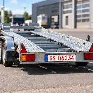 Rotes 06er-Kennzeichen am Anhänger für Prüfungs- und Überführungsfahrten