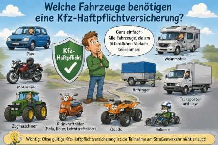 Kfz-Haftpflichtversicherung für Pkw, Motorrad, Lkw, Wohnmobil und weitere zulassungspflichtige Fahrzeuge im Überblick
